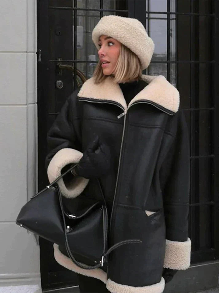 Schwarze Fleece Jacke für Damen | Winter