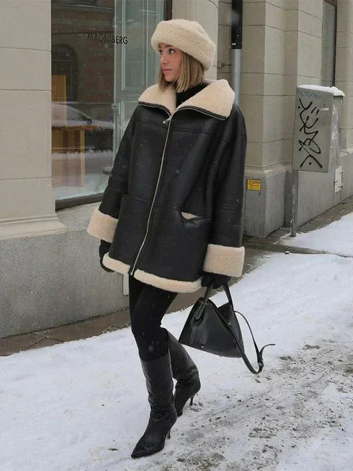 Schwarze Fleece Jacke für Damen | Winter