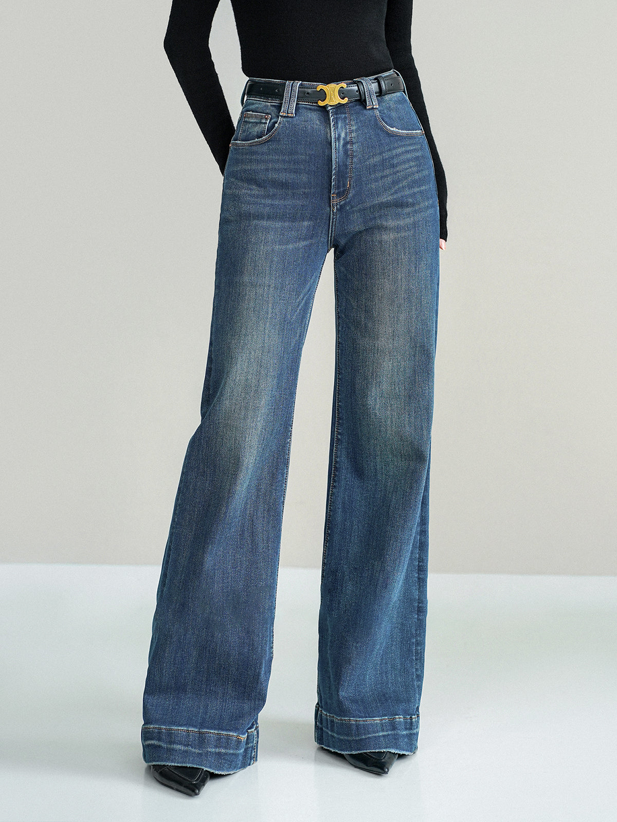 Damen Jeans Mid-Waist Bootcut Denim mit Leichtem Stretch