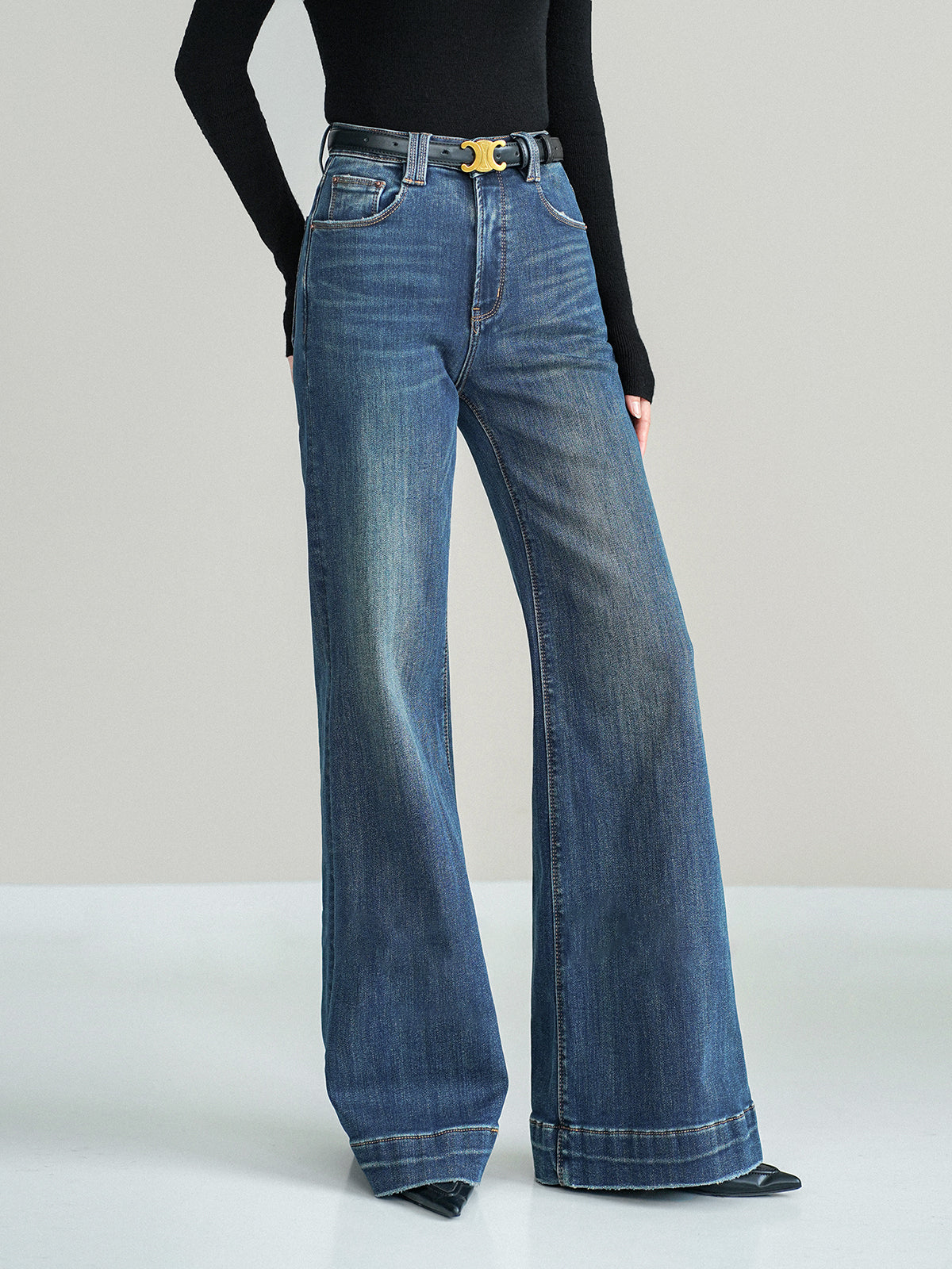 Damen Jeans Mid-Waist Bootcut Denim mit Leichtem Stretch